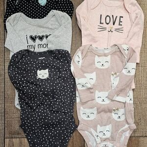 Carter's Baby Bodysuit Set - Black, Gray, Pink Cat 3 Months Onesies